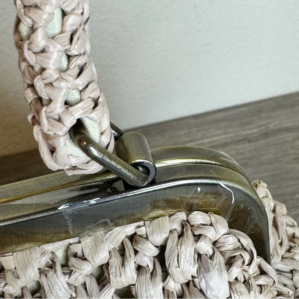 Patricia Nash Scalloped Raffia Collection Natural White Laureana Frame Satchel - Picture 8 of 16